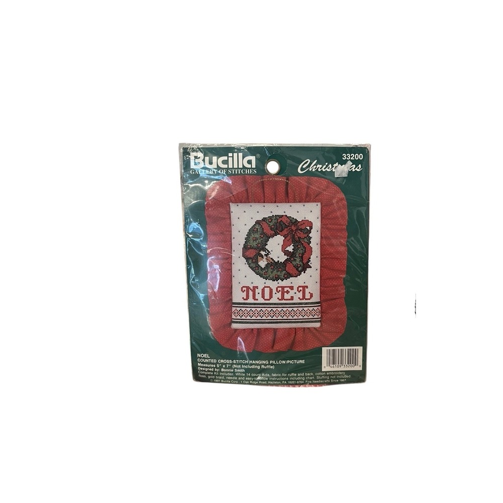 BUCILLA Gallery Stitches #33200 "Noel" Christmas Cross-Stitch Ruffled Pillow Kit